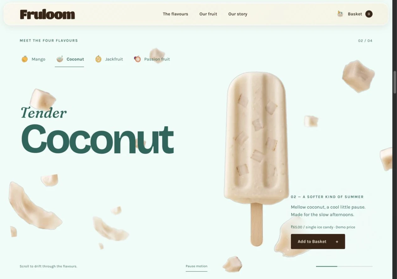Coconut · Direct selection changes the palette and product without a new page.
